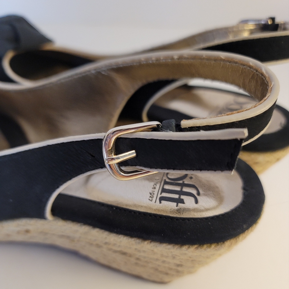 Sofft Espadrille Wedge Peep Toe Sandals Jute Heel Black Gold 8 - Picture 5 of 9